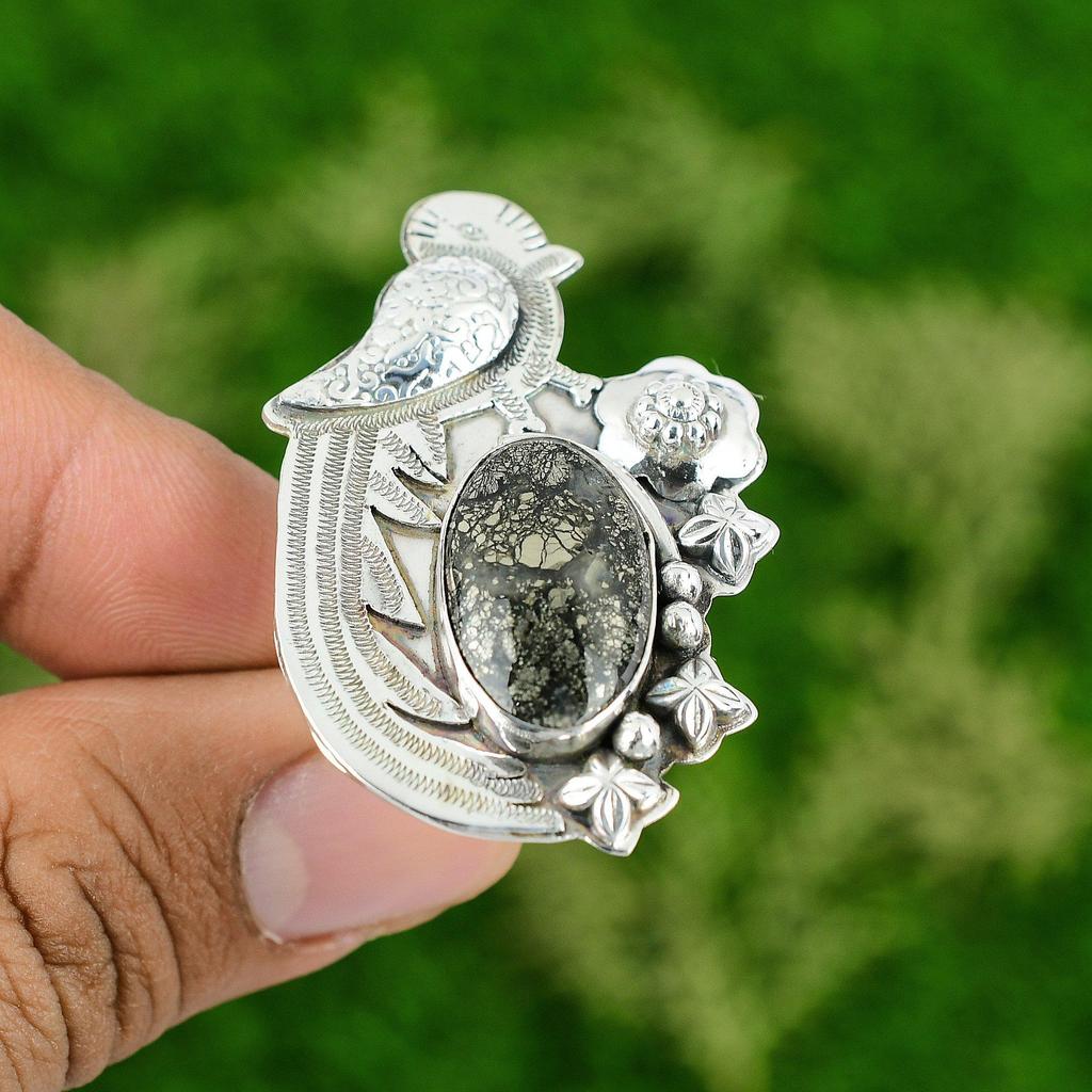 Gift For Women Stackable Bird Adjustable Ring 925 Silver Natural Marcasite