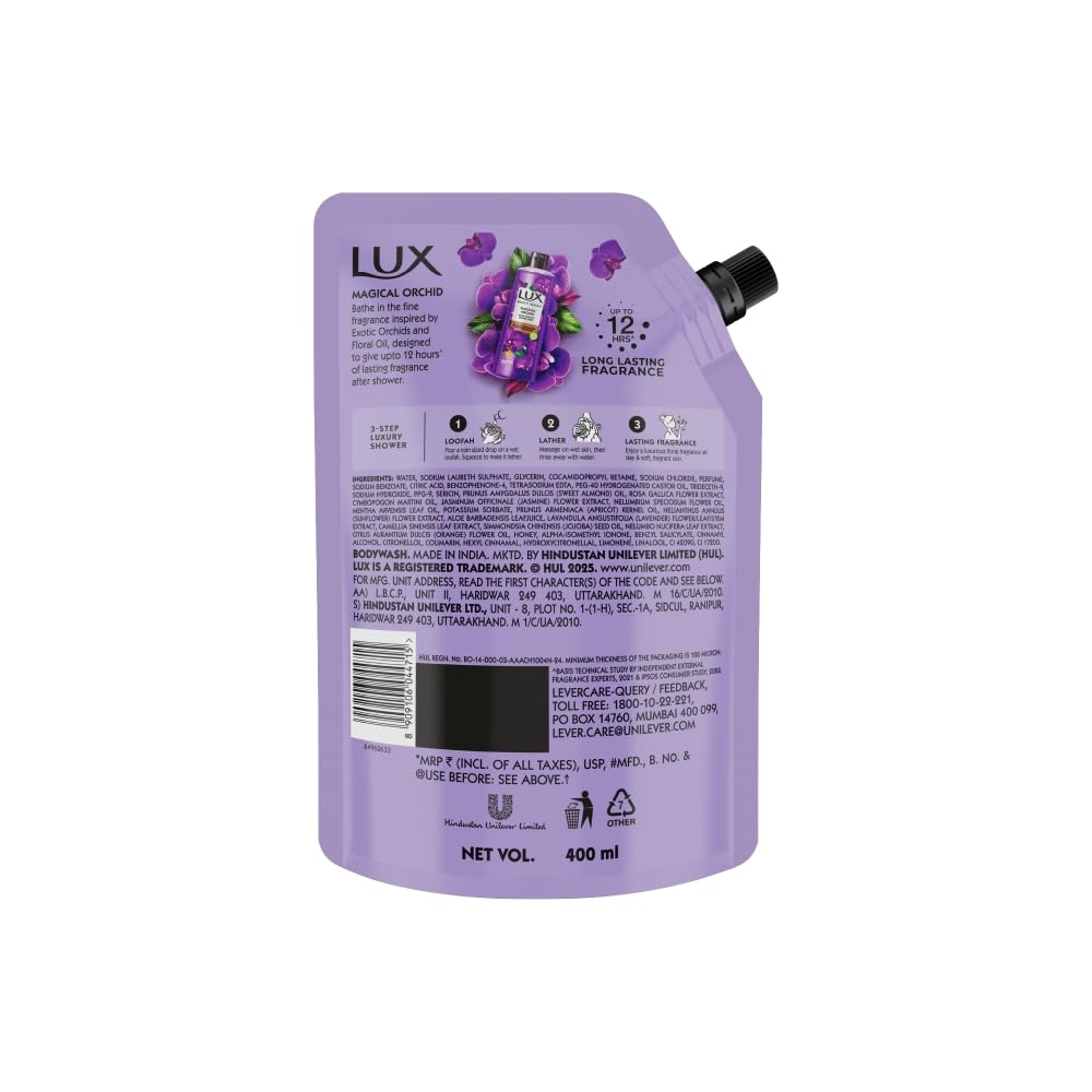Lux Black Orchid Juniper Oil Bodywash Refill Pack 400ml Soft Glowing Skin Long-Lasting Fragrance Paraben Free