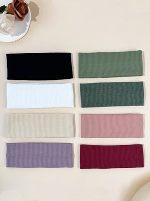 8pcs Solid Color Casual Versatile Simple Sports Fitness Sweatband Headband