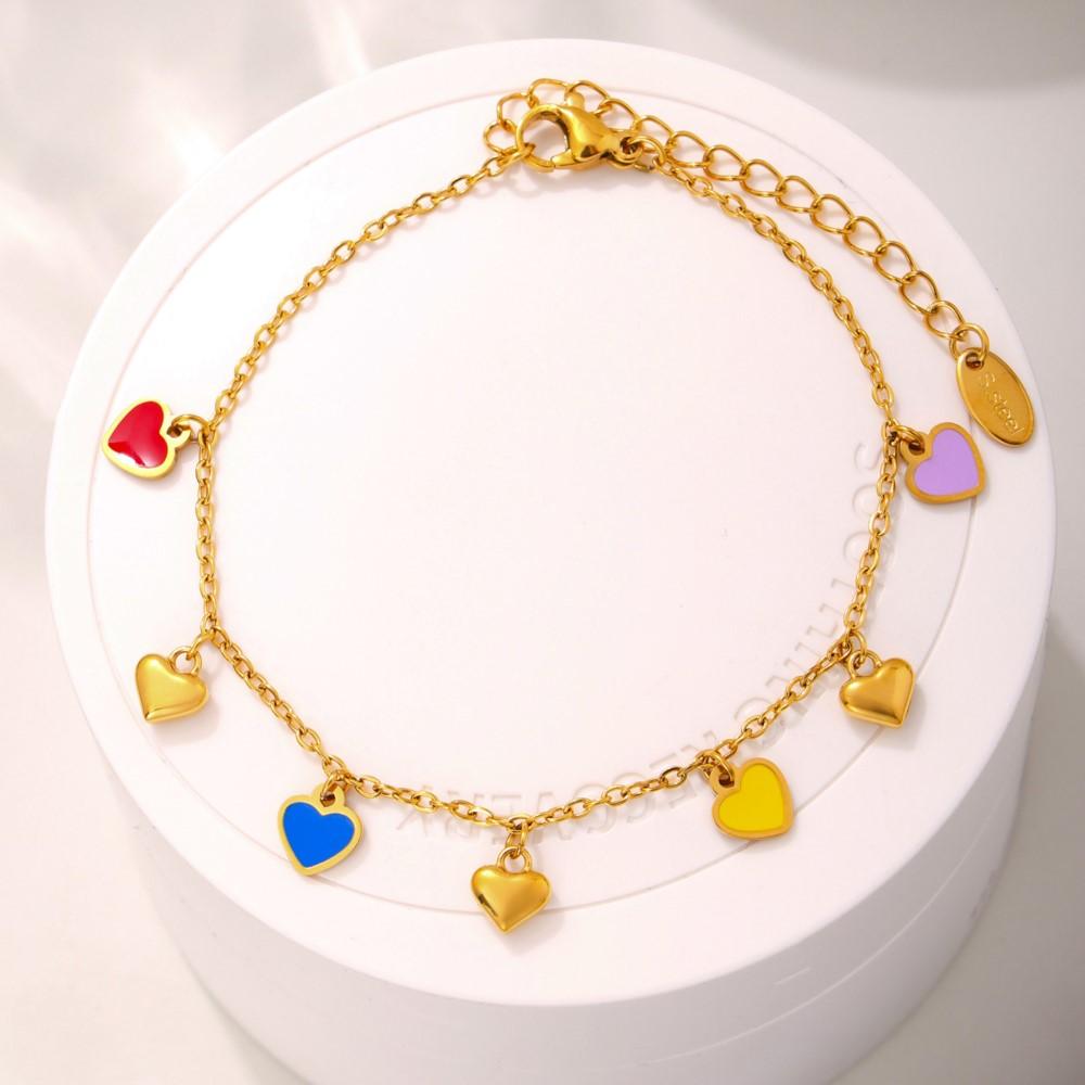 Ketten Halskette Armband Aus Edelstahl 18 Karat Vergoldet Mit Multi Emaille Herz Anhängern Halsketten Armbänder Fußkettchen Für Frauen