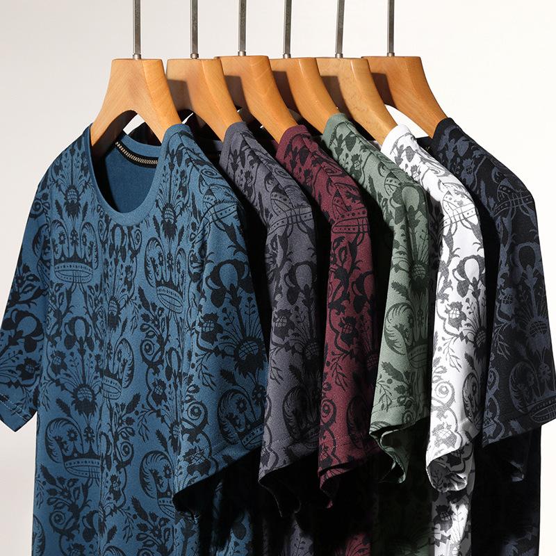 Men T-shirt Summer Classic Outdoor Round Neck Short Sleeve Top Full Print Sports T-Shirt Male Oversized Clothing 52/XL белый