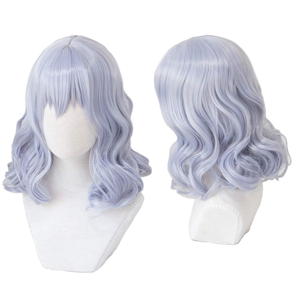 Cosplay Short Curly Bonus 3 and Memo Pad Heat-Resistant Wig, "Second Castle," Blue-Mauve, Hair, + Items Net, Hairpins, (Gray)