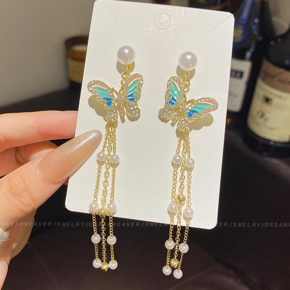 925 Sterling Silver Full Diamond Tassel Earrings – High-End European & American Style, Super Shiny, Luxurious Ear Jewelry for Women.