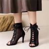 Taglia grande moda europea e americana nuovo pesce bocca cavo rete incrociato lacci fibbia sexy scarpe da ballo con tacco alto donne