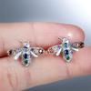 Rainbow Crystal Zircon Cute Small Bee Animal Stud Earrings For Women Vintage Silver Color Wedding Earring Valentine Jewelry Gift