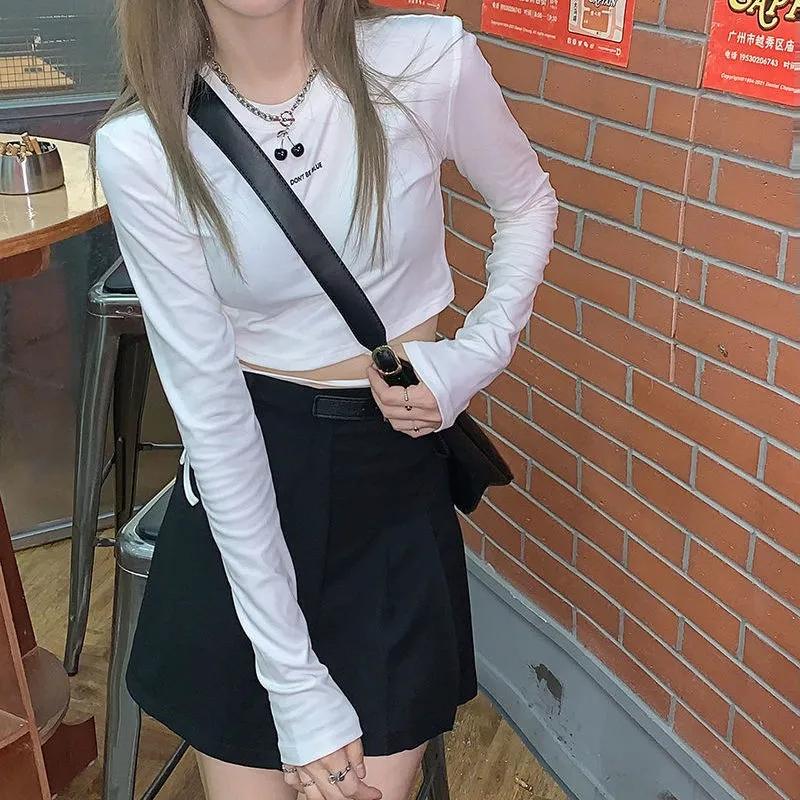 Langarm T-Shirts Frauen Cropped Ins Prevalent Bandage Tops Harajuku Ulzzang Street Spring Girl Causal Slim Shirts