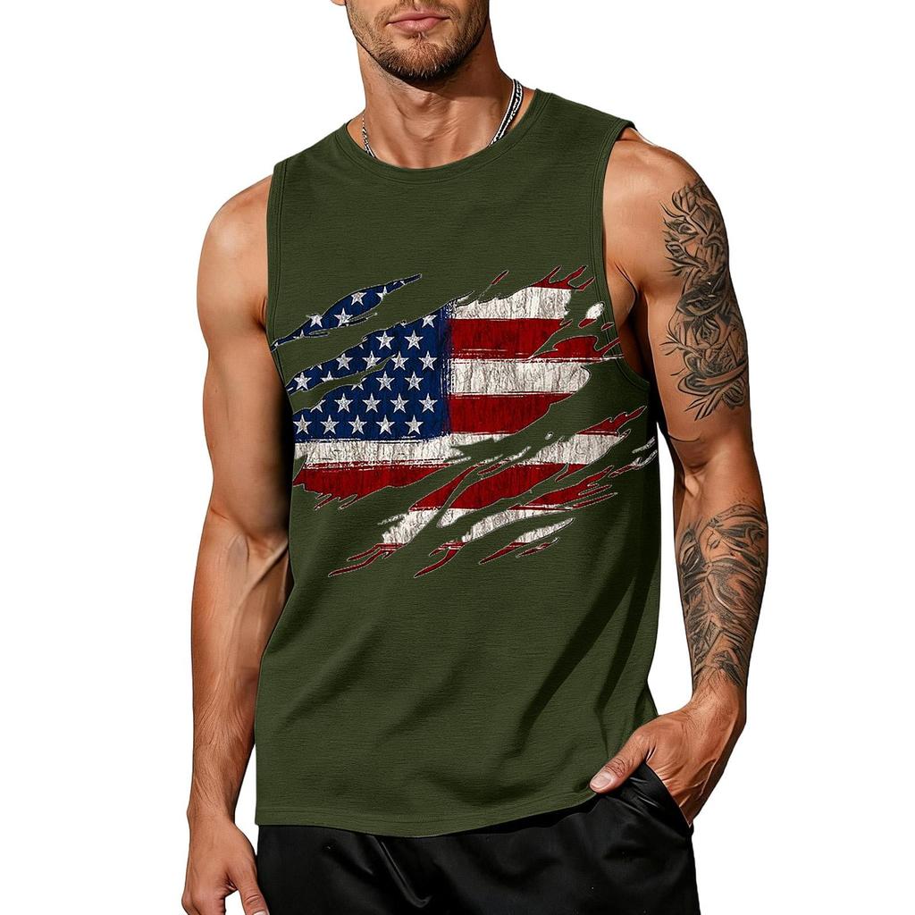 Men's Sleeveless Tank Top Casual Loose Fit Summer Daily Wear Muscle Shirt with Flag Graphic Print Lightweight Breathable Fabric