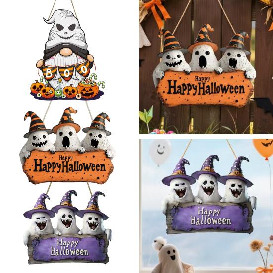 Halloween Gnome Door Sign Wooden Boo Gnome Hanging Sign Rustic Happy Halloween Ghost Sign for Farmhouse Front Door Porch Wall Decoration