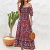Bohemian Beach Vacation Off Shoulder Puff Sleeve Vintage Comfortable Fashion Dress