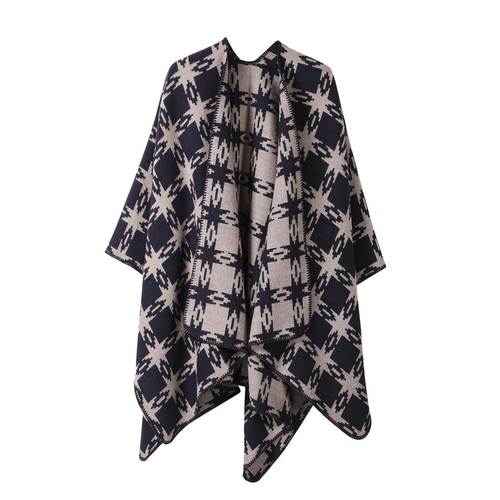 Solid Color Striped Shawl Cardigan: Warm, Versatile Imitation Cashmere Scarf for Autumn and Winter