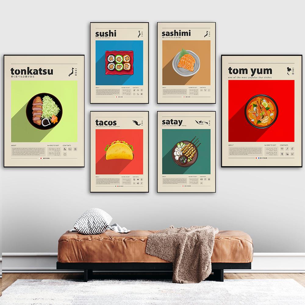 

Сашими Суп Суп Плакат Еда Печать Тайский Японский Винтаж Холст Картина