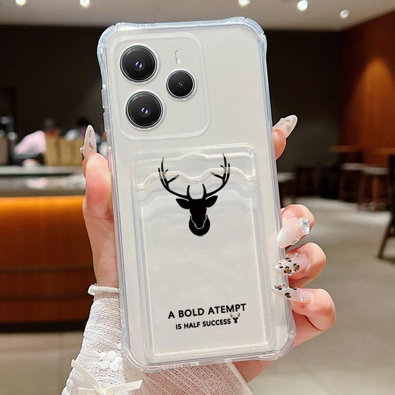 For Xiaomi 14T 13T Pro Poco F6 X6 Pro Redmi 14C Note 13 12 Pro 11 Case Shell Deer Pattern Slim Card Slot Clear Shockproof Soft Silicone Phone Cover
