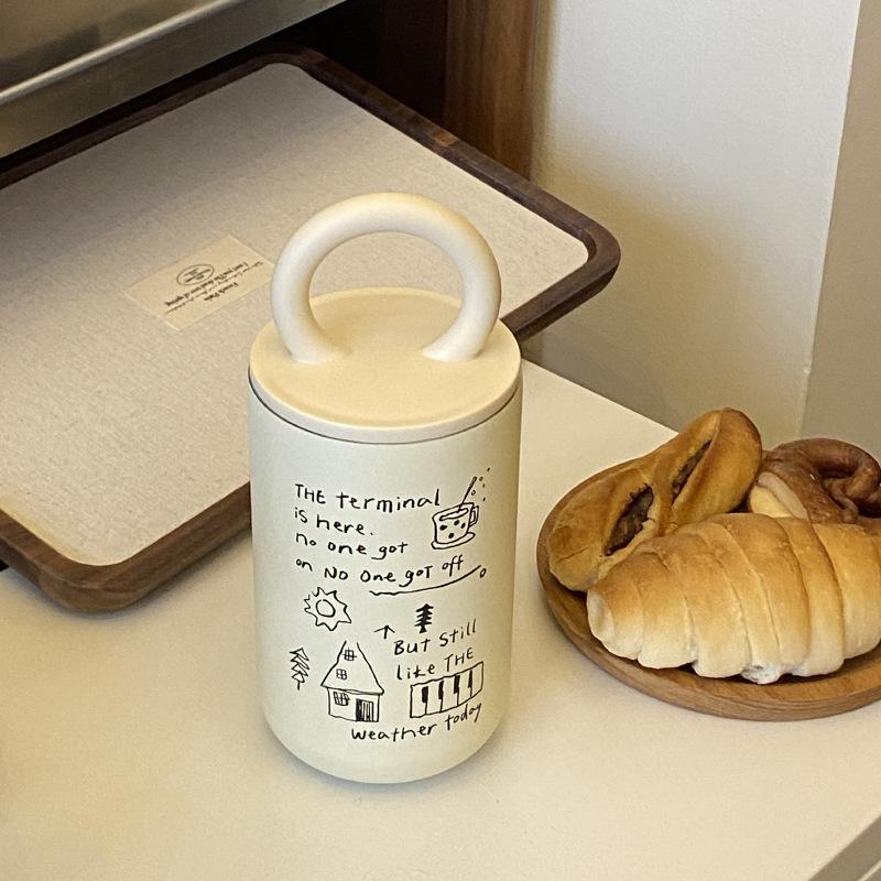 Homemade Retro Ins English Alphabet Portable Thermos Cup, Large-Capacity Simple Stainless Steel 304 Thermos Cup