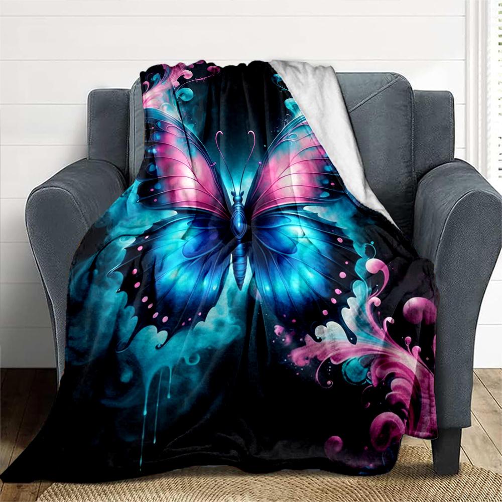 1pc Butterfly Fantasy Flannel Blanket, Comfortable and Warm Blanket, for Camping Sofa Bed and Couch Office007