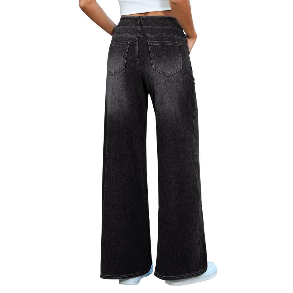 Women Wide Leg Relaxed Fit Denim Trousers Casual High Waisted Straight Pants Jeans