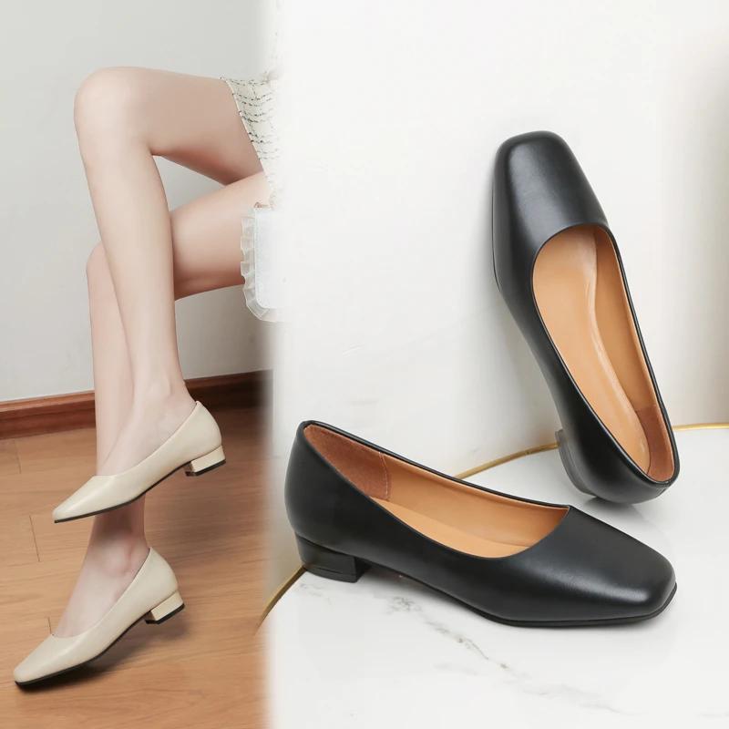 Fashion New Flat Women Loafers Simple Low Heels Office Work Casual Shoes Slip on Flat Footwear Ladies Square Toe Shoes Work Shoes