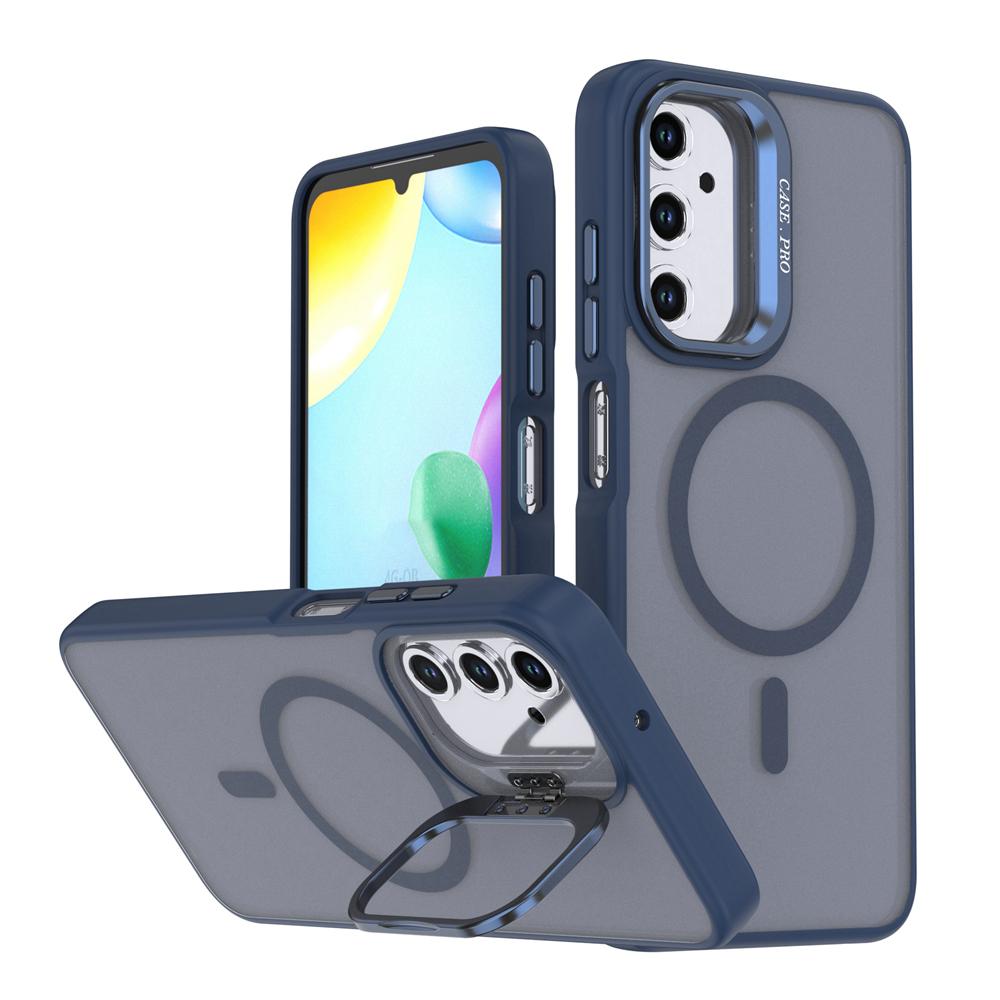 KEYSION Lens Stand Magnetic Phone Case for MagSafe for Samsung Galaxy A54 5G A34 A14 4G A04S Matte Translucent Shockproof Cover