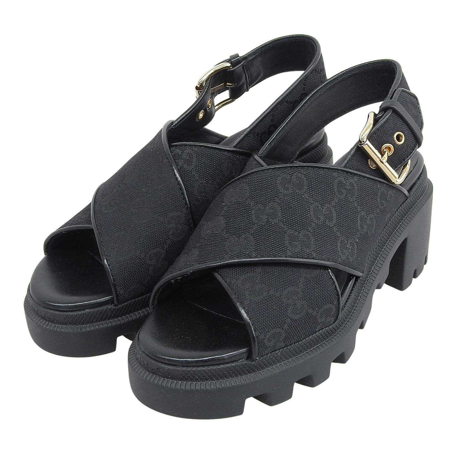 

Pristine GUCCI Sandals Cross-strap platform black GG canvas Women 35 749795 Used