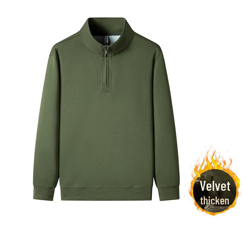 Men's American Style Half Zipper Stand Collar Pullover - Spring/Autumn Trendy Plus Velvet Sweatshirt