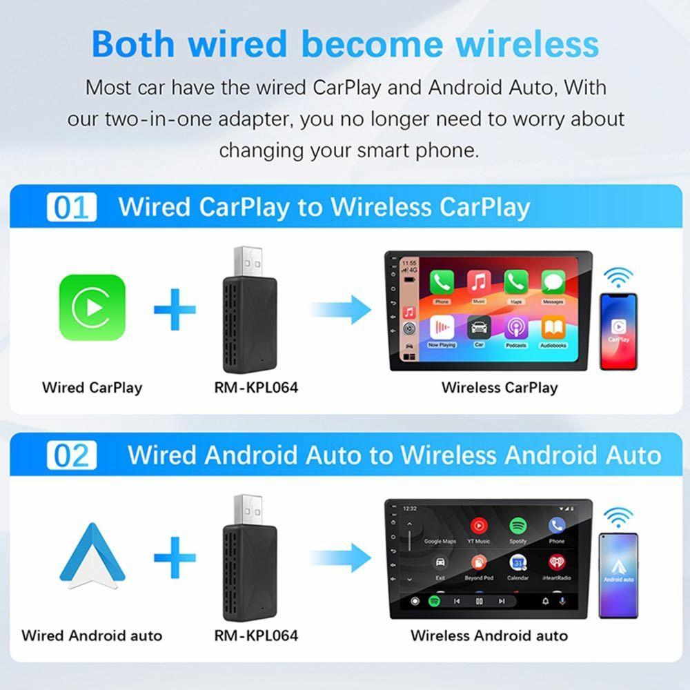 2 IN 1 Wireless CarPlay Adapter Bluetooth 5.0 Smart Mini Box Wireless Connection Dongle  Car