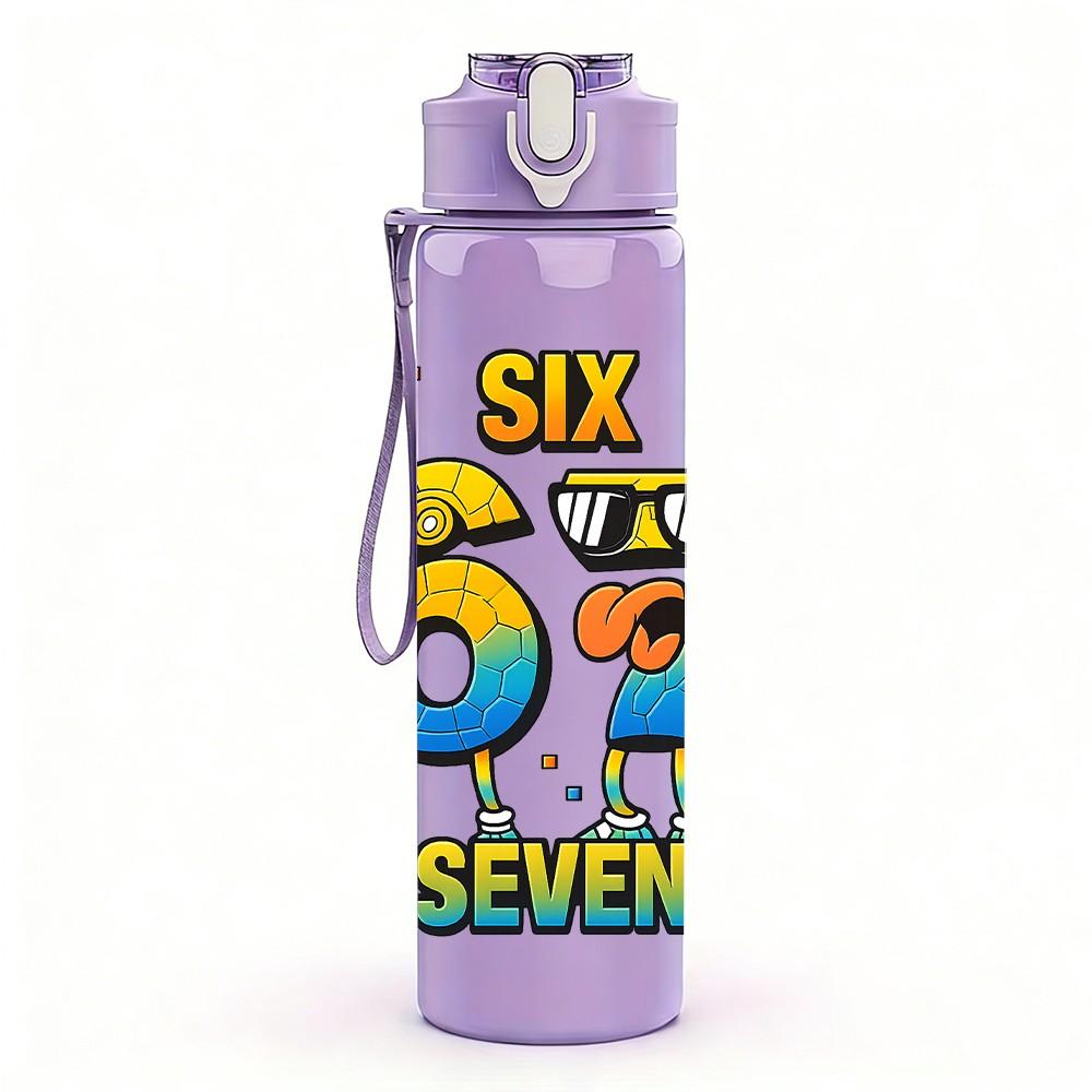 1PC Colorful Six Seven Number Print 750ml Color Plastic Sports Water Bottle Leakproof Flip Straw Lid Suitable for Sports Office Home Use