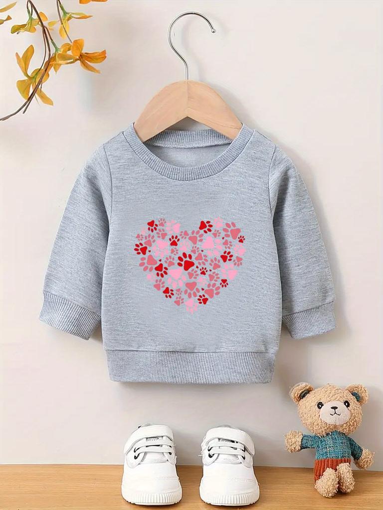 European Size Spring and Autumn Baby Girl Comfortable Simple Printed Pattern Versatile Round Neck Hoodie