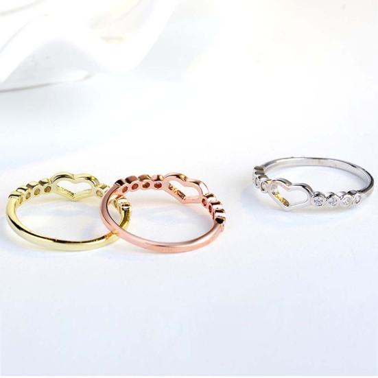 Women Hollow Heart Rhinestone Inlaid Finger Ring Wedding Party Jewelry Gift