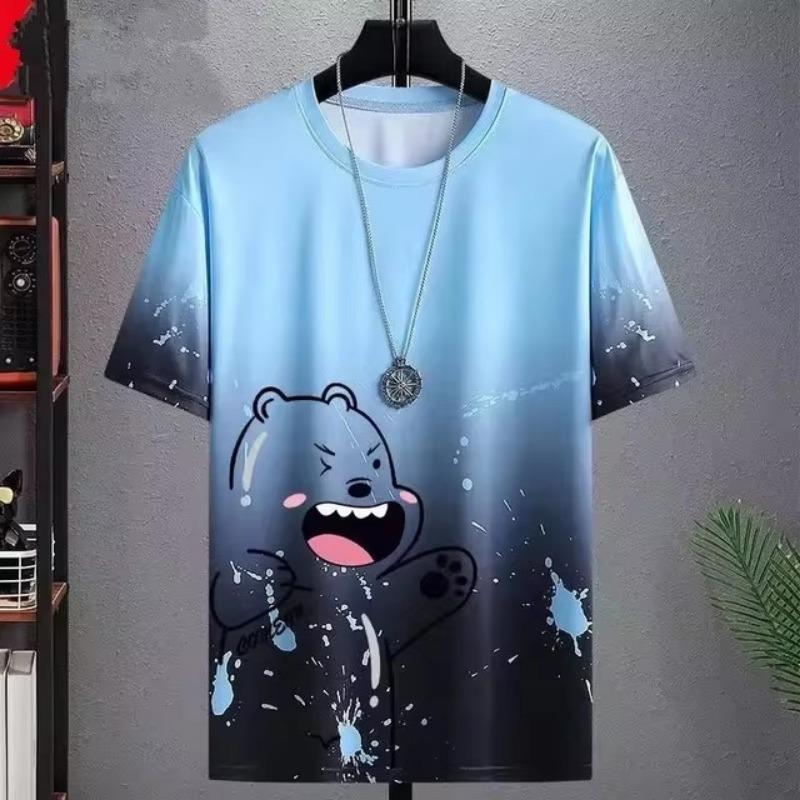 Fashion Trendy Men's T-Shirt Letter Gradient 3d Printed T-Shirts Casual Loose Short Sleeved Tees Oversized Men's Clothing Tops