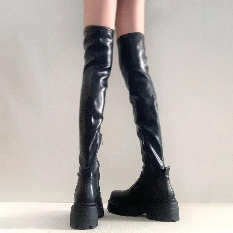 Recommended by the Blogger! Thick-soled Over-knee Boots, Women's Boots, Elastic High Boots, Black Boots.