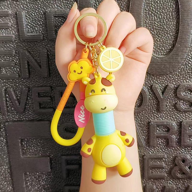 Creative Stretchable Giraffe Car Keychain Adorable Silicone Bag Accessory
