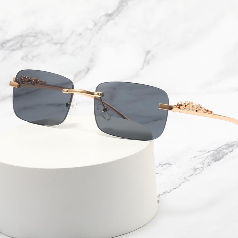 Randlose Leopard Transparente Sonnenbrille Damen Trend Quadratische Sonnenbrille Verziert Street Brille