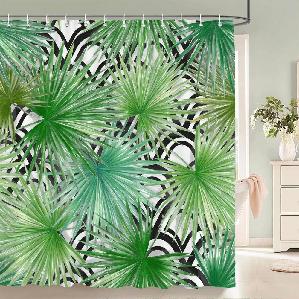 Tropical Green Plant Leaf Palm Cactus Shower Curtains Bathroom Curtain Frabic Waterproof Polyester Bath Curtain With Hooks