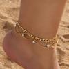 Women's Anklet, Light Luxury Inlaid Glass Cuban Chain Anklet, Multi-layer Tassel Pendant, Beach Vacation Ankle Chain, Valentine's Day Gift