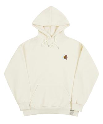 [Unisex] Flower Bear Embroidered Smile Hoodie_Cream