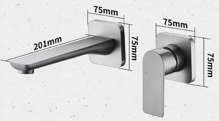 Bathroom wall mounted gunmetal faucet matt gray or brushed gold concealed mixer bathroom wall tap hot and cold wall mixer