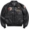 Autunno Inverno Uomo Giacca in pelle moto Risvolto Ricamo Vintage Locomotiva Giubbotti Pu Biker Coat Streetwear Maschile