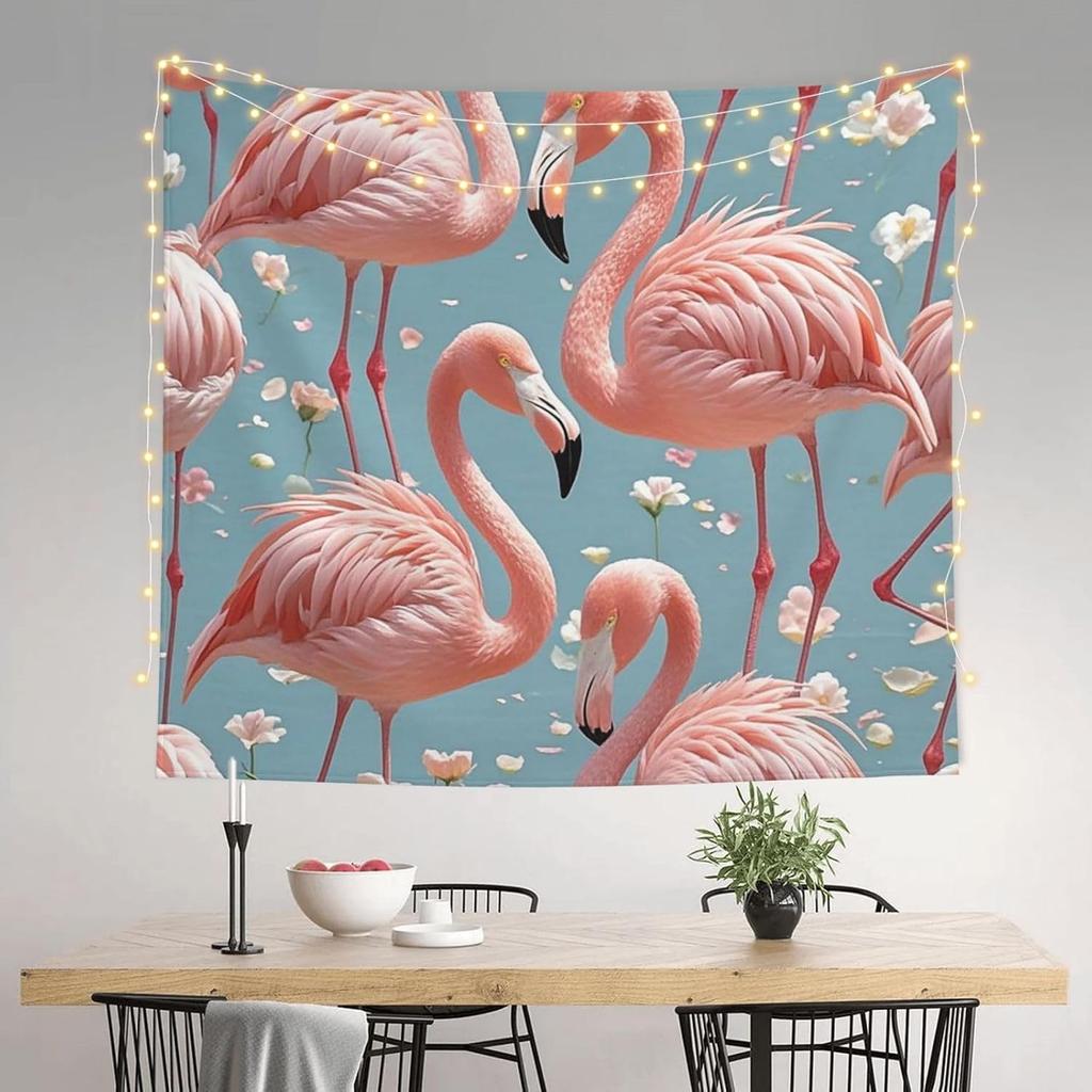 Large Pink Flamingo Tapestry Boho Tropical Wall Decor Hanging Art Canvas Print for Living Room Nursery Bedroom