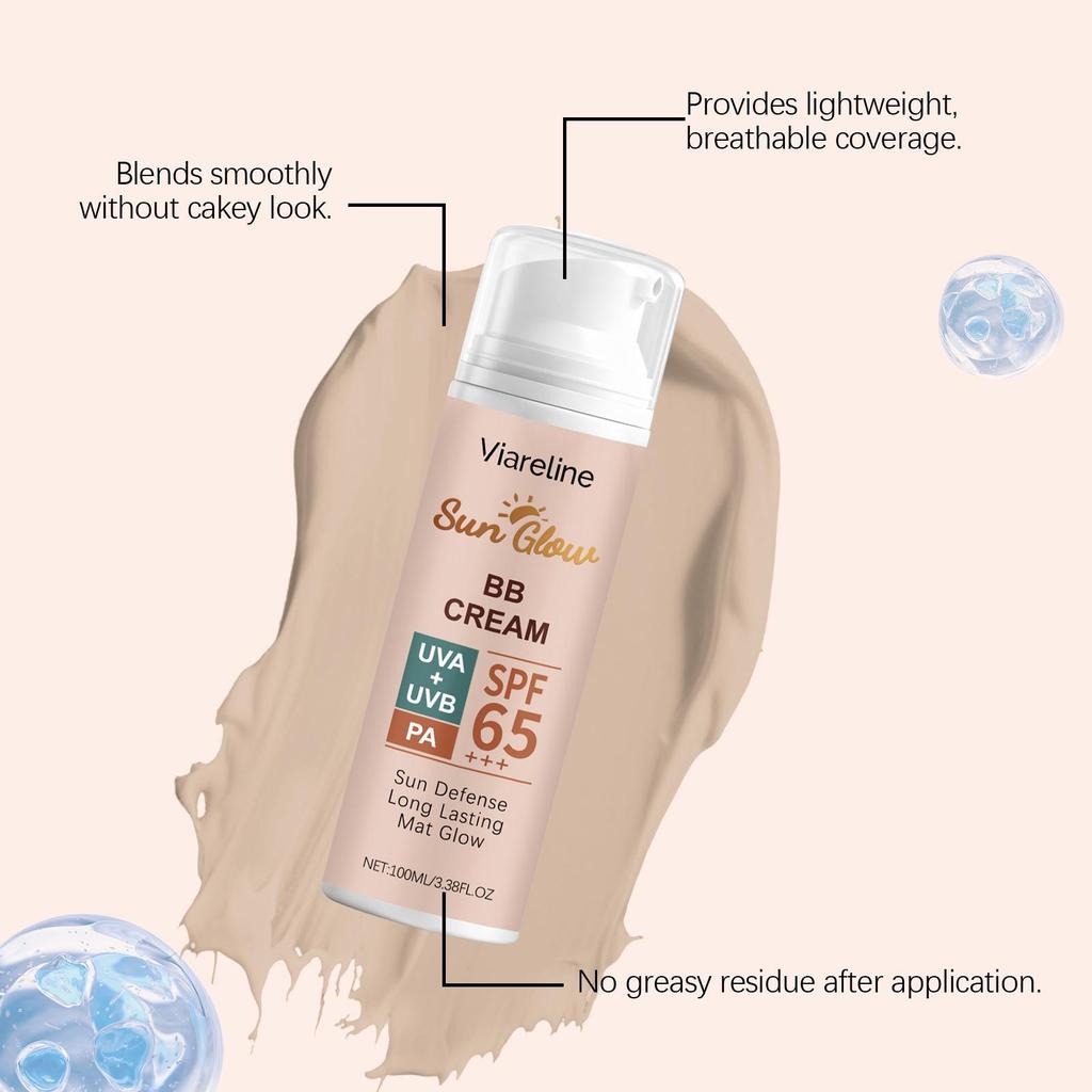 VIARELINE Tinted BB Cream: Lightweight, Hydrating, Non-Sticky, Refreshing Facial Sunscreen for Summer.
