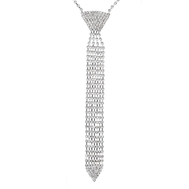 Stylish Rhinestones Tie Long Necklace Fashion Accessory For Parties Weddings And Formal Occasion Dressingup Neckpiece