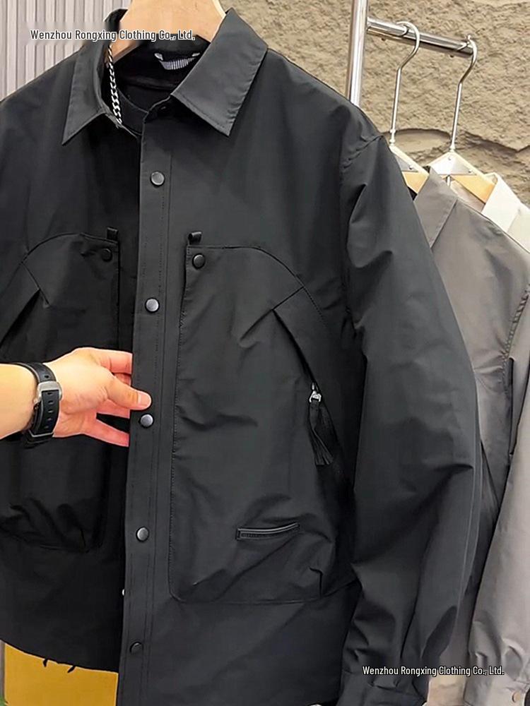 Men's Fashion Trend Loose Workwear Jacket: Spring & Autumn Casual Windbreaker with Turn-Down Collar