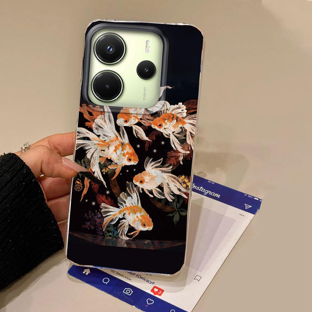 Luckly Koi Goldfish Red Carp Phone Case for Xiaomi Redmi 13C 14C A5 A3 A4 A3X A1 A2 Note 14 13 12 11 11S 10 Pro Shell Back Cover