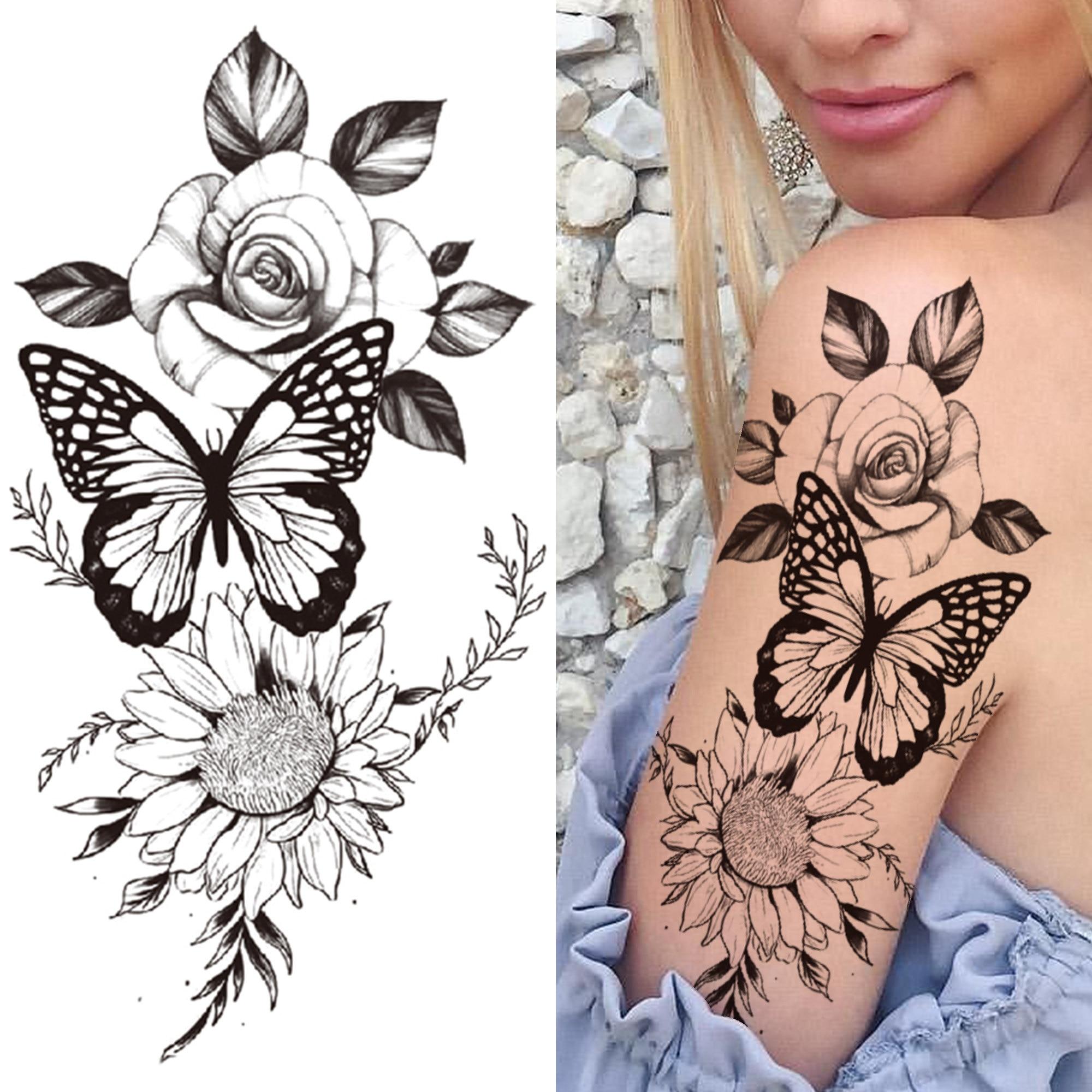 

Цепочки с лилиями, цветы, временные татуировки для женщин и девушек, черная бабочка, Ловец снов, татуировка, наклейка, поддельные розы, сексуальные татуировки на спине, тело