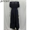 BITCED Long Dress with Open Back and Elastic Waist Popular Bohemian Style with Open Shoulders