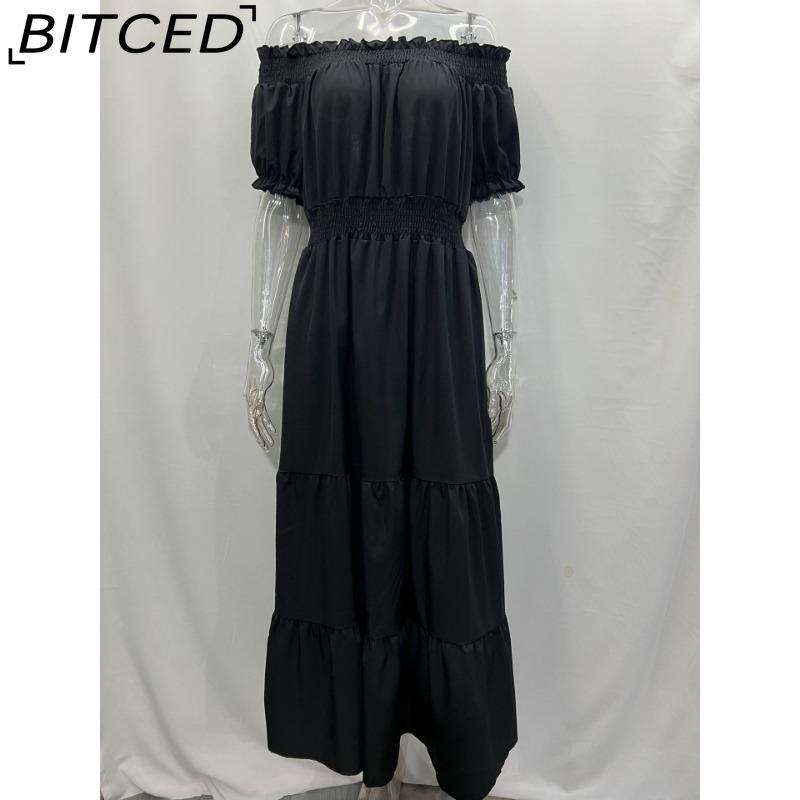 BITCED Long Dress with Open Back and Elastic Waist Popular Bohemian Style with Open Shoulders
