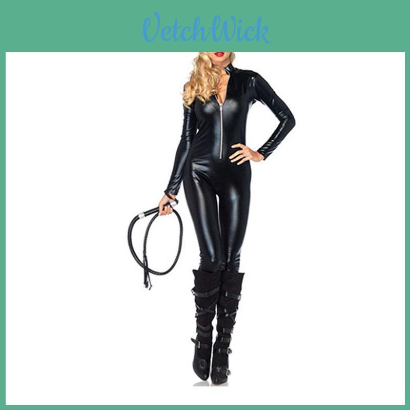 Stunning Sexy Bodysuit Cosplay Costume In Black Pvc Leather For Halloween Fun