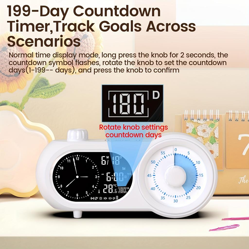1pc Digital Alarm Clock with Night Light Large V.A Light Sensitive Display,Three Alarm Settings,Snooze Silent Function,Perpetual Calendar Date Display