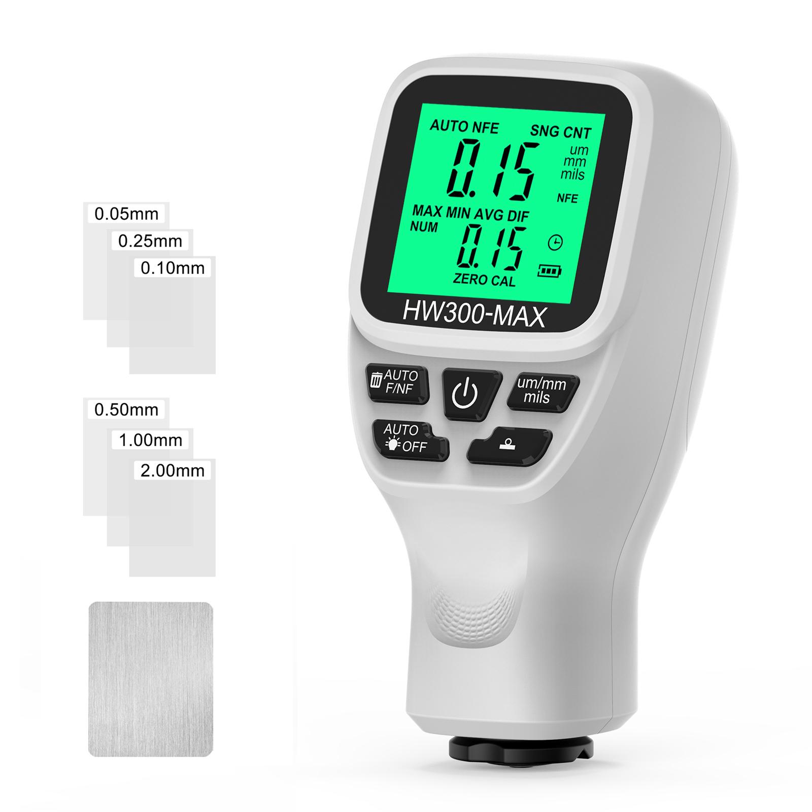 

0-2000um HW300-MAX Тестер толщины автомобильной краски Автомобильная пленка для краски Автоматический толщиномер Измерительные инструменты Толщиномер покрытия Высокая точность белый