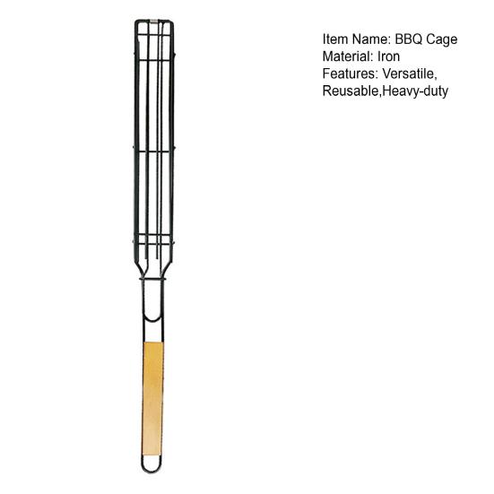 Mini Barbecue Grill Basket with Wooden Handles Non-Stick Rotisserie Cage for Chicken Vegetables