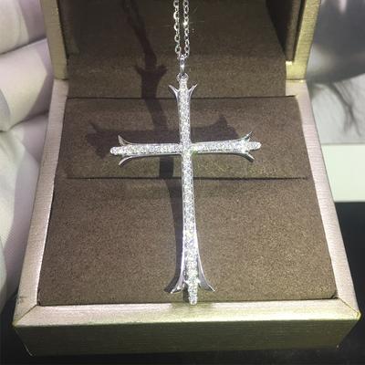 Neue Mode Luxus Kreuz Anhänger Halskette für Frauen Kristall Zirkonia Silber Farbe Kette Halsketten Vielseitiges Zubehör