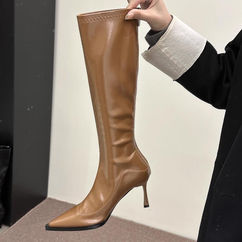 Knee High Women Boots Pointed Toe High Heels Shoes New Fashion Pumps  Winter Goth Casual Woman Long Chelsea Botas Mujer